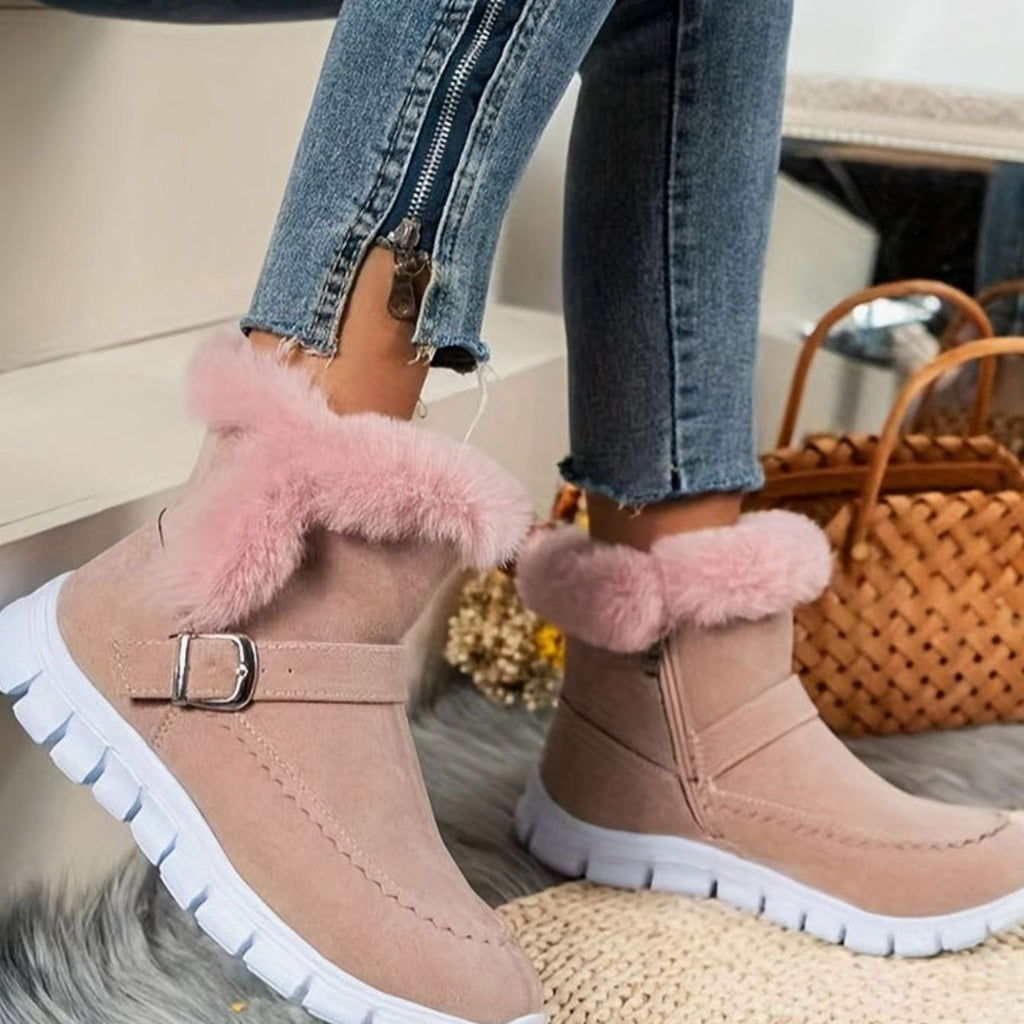 Women's Plush-Trimmed Buckle Ankle Snow Boots