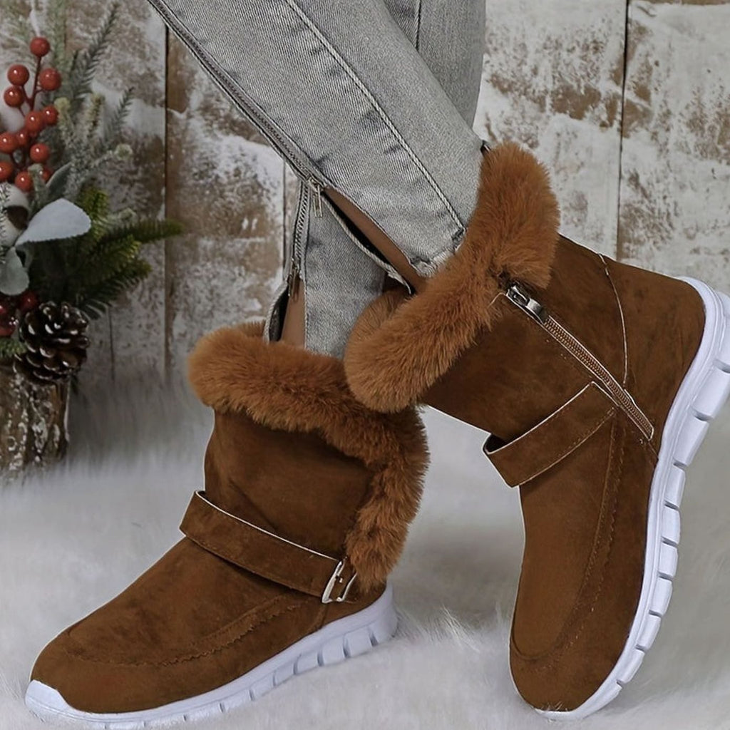 Women's Plush-Trimmed Buckle Ankle Snow Boots