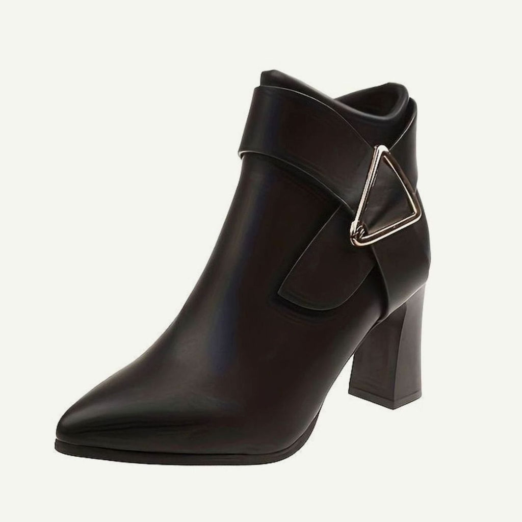 Women's Pointed-Toe Block Heel Buckle Ankle Boots - Black