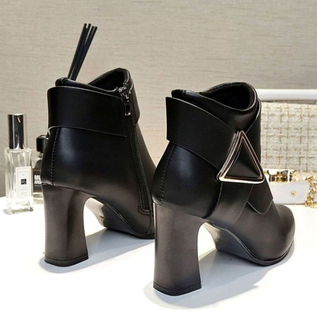 Women's Pointed-Toe Block Heel Buckle Ankle Boots
