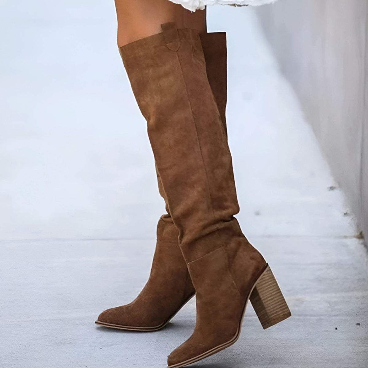 Women's Pointed-Toe Block-Heel Suede Knee High Boots