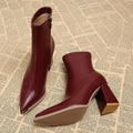 Women's Pointed-Toe Chunky Heel Side-Zip Ankle Booties - Brick Red