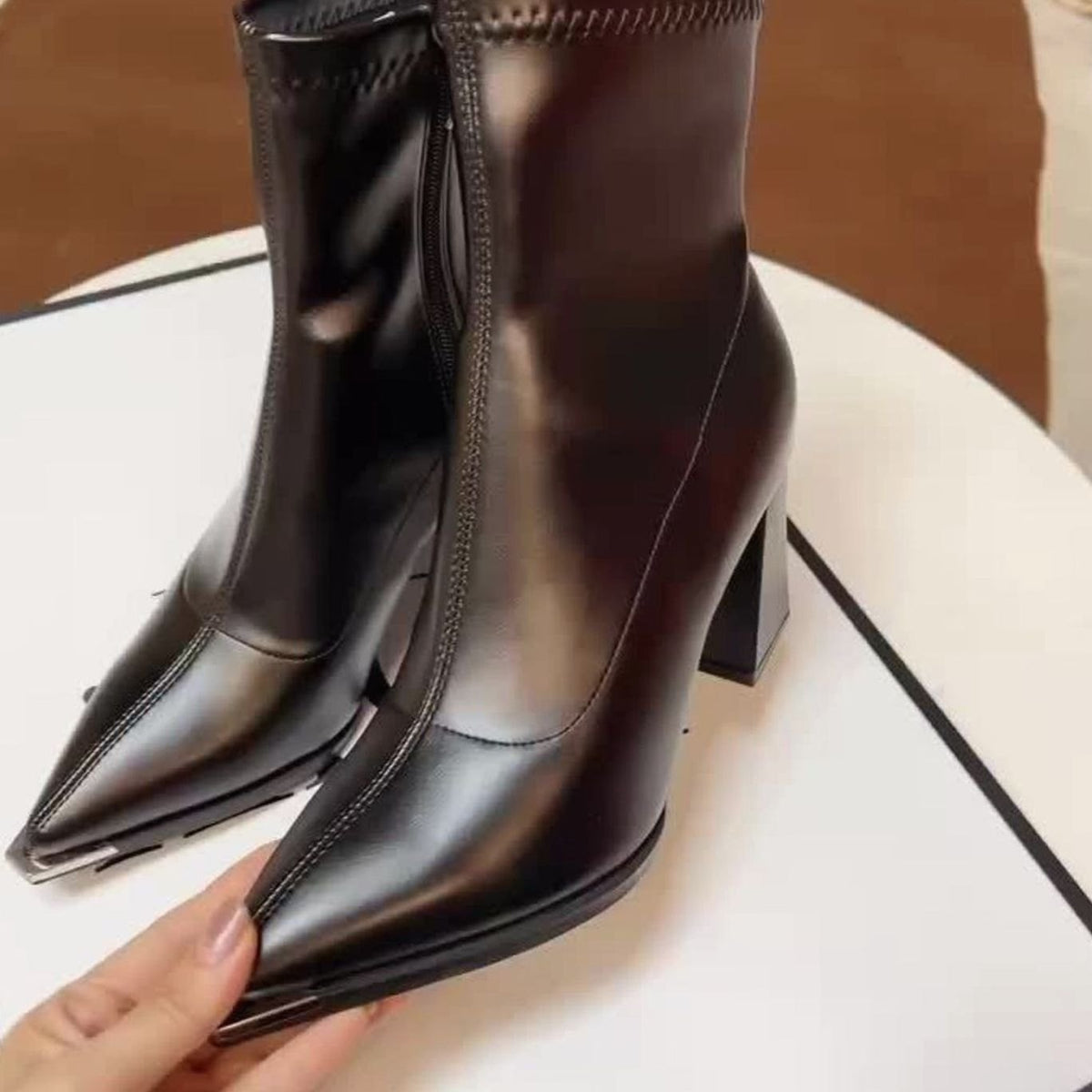 Women's Pointed-Toe Chunky Heel Side-Zip Ankle Booties