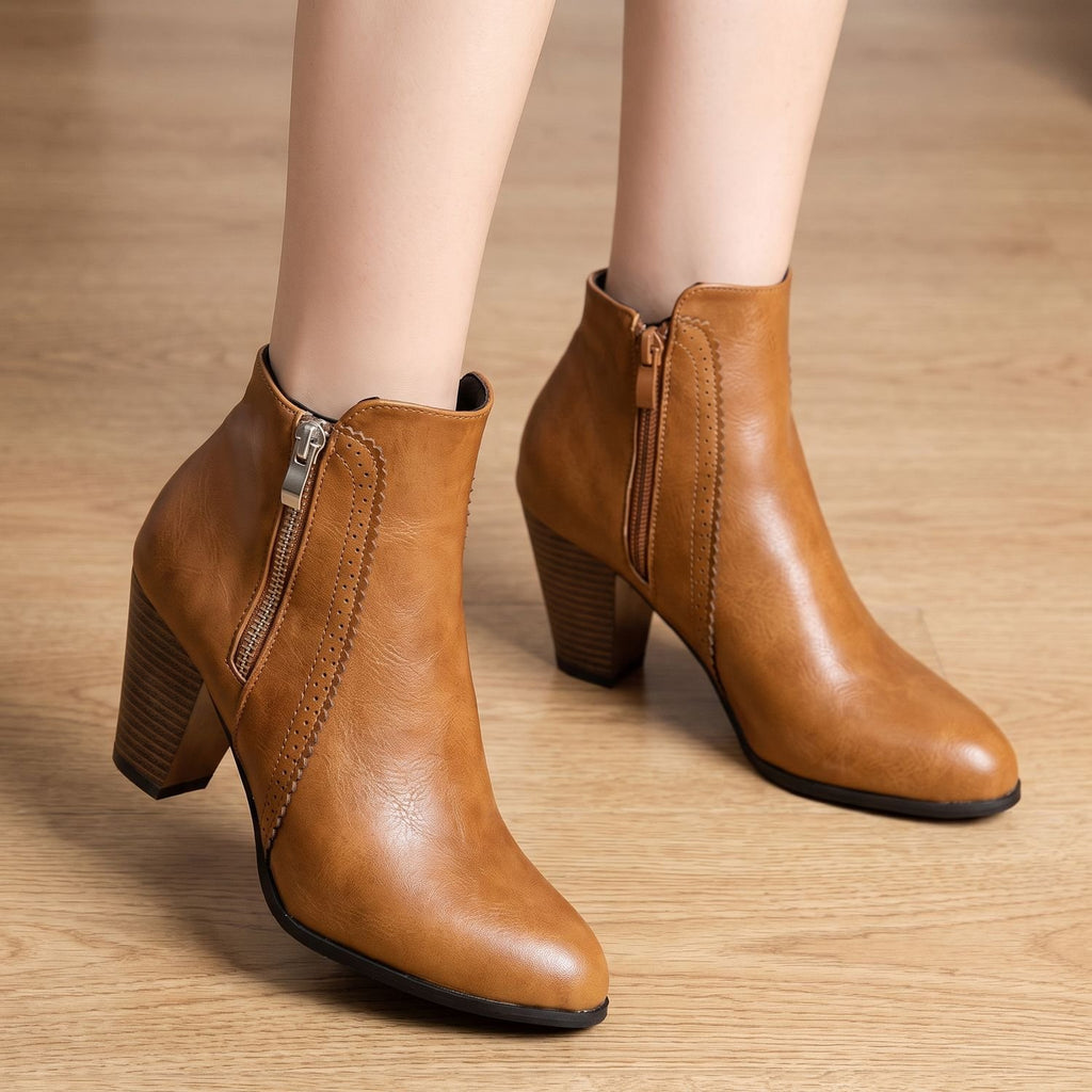 Women's Pointed-Toe Chunky Heel Side-Zip Ankle Boots