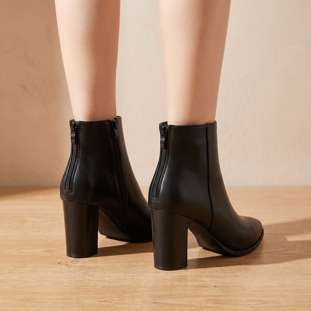 Women's Pointed-Toe Chunky Heel Side-Zip Ankle Boots