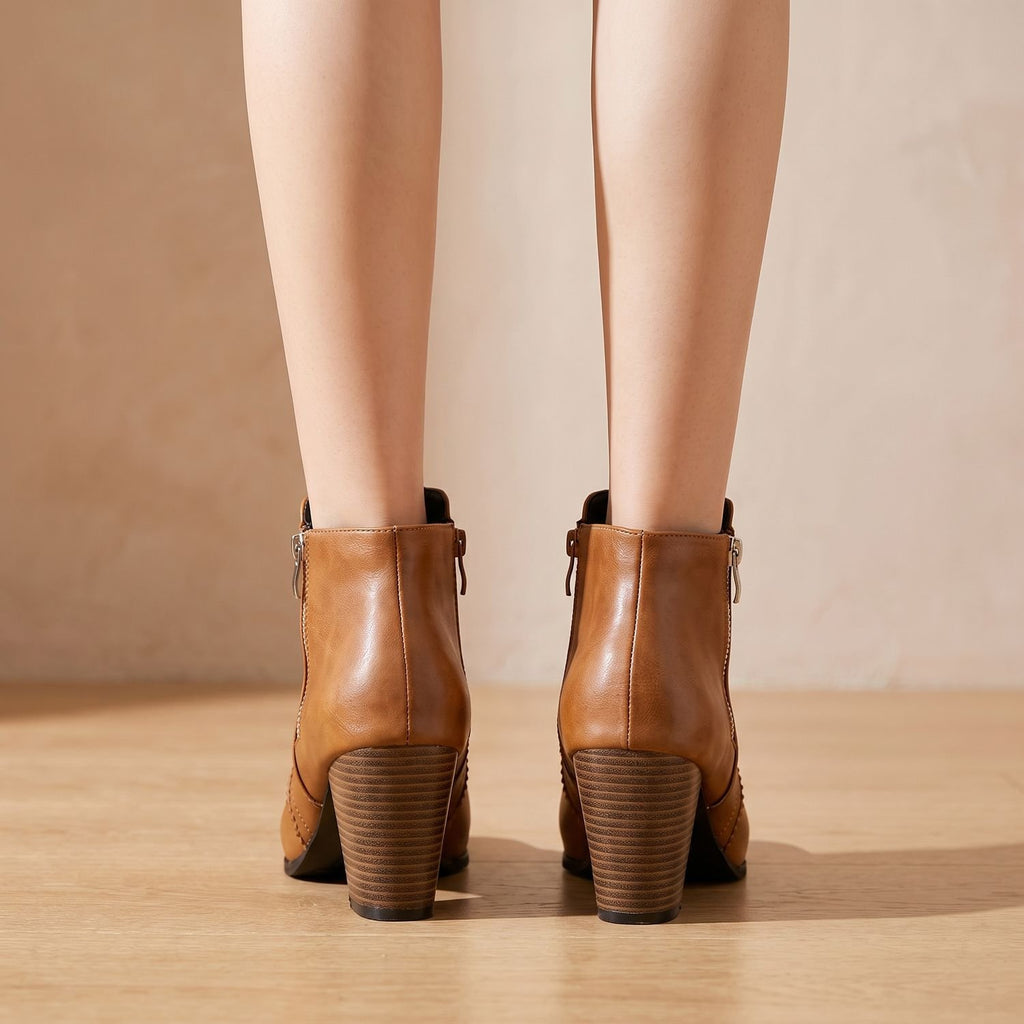Women's Pointed-Toe Chunky Heel Side-Zip Ankle Boots