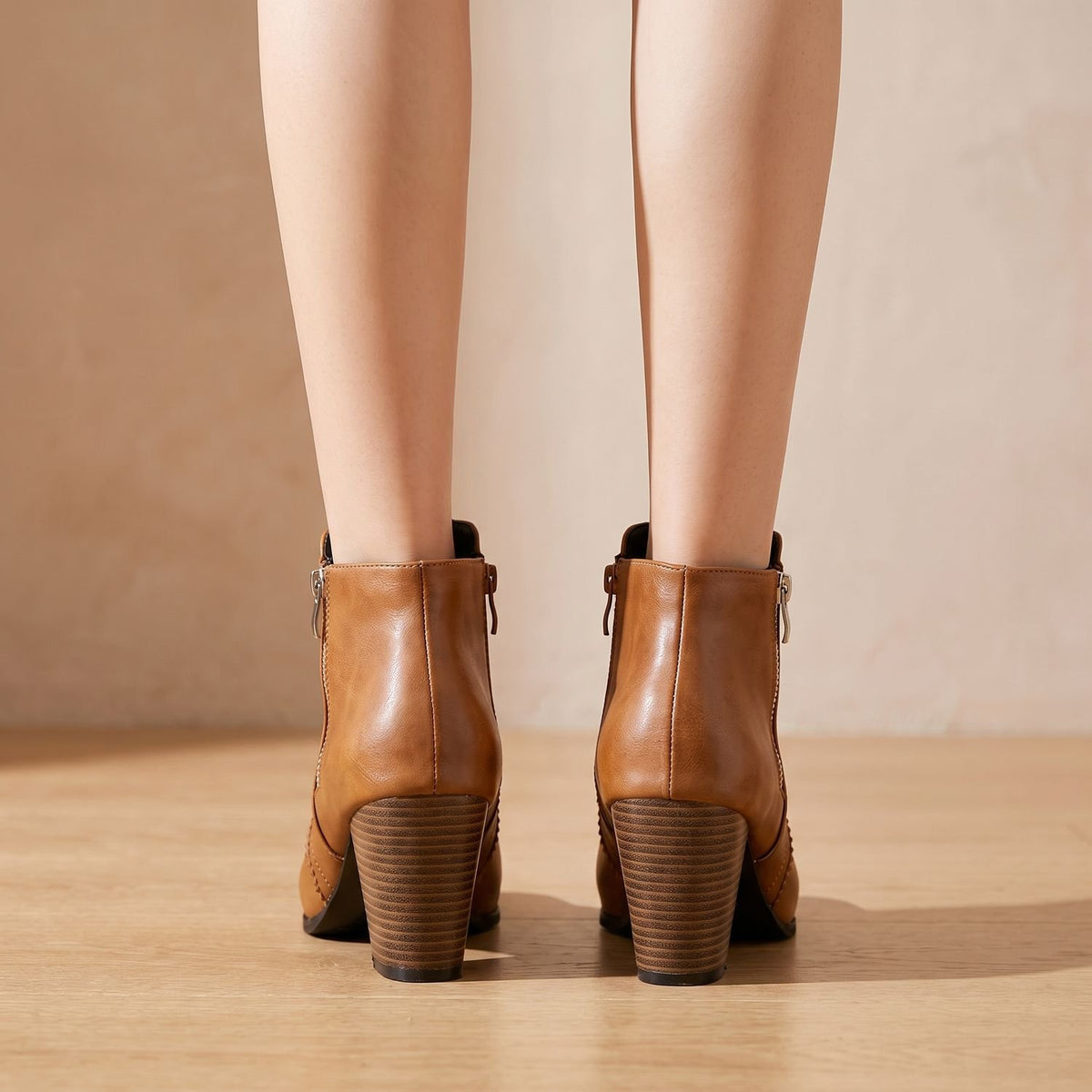 Women's Pointed-Toe Chunky Heel Side-Zip Ankle Boots