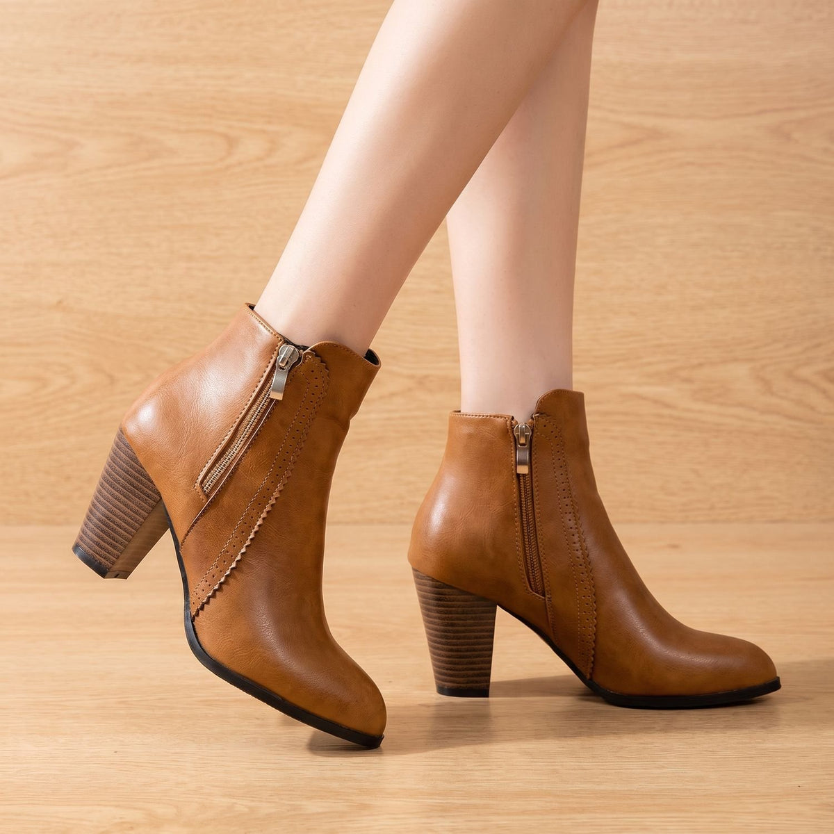 Women's Pointed-Toe Chunky Heel Side-Zip Ankle Boots