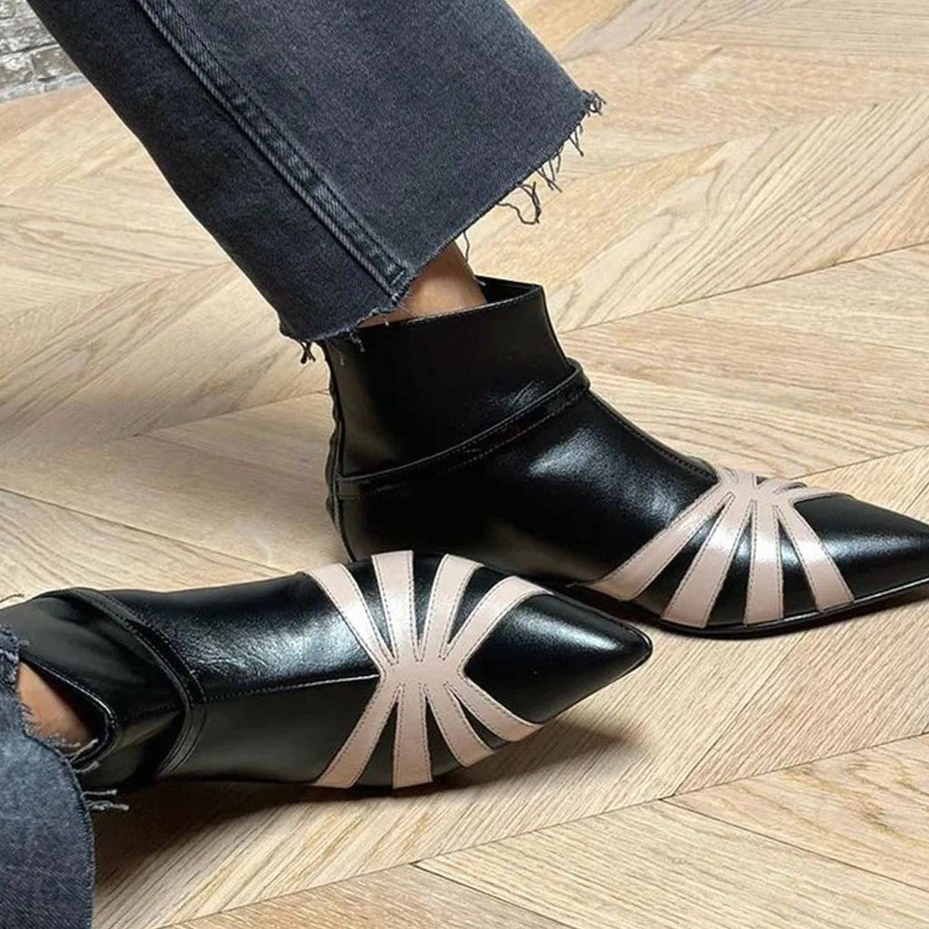 Women's Pointed-Toe Geometric Ankle Boots Buckle Detail