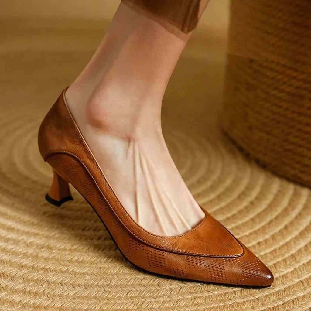 Women's Pointed-Toe Kitten-Heel Slip-On Dress Pumps - Brown