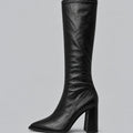 Women's Pointed-Toe Knee High Boots Chunky Block Heel - Black