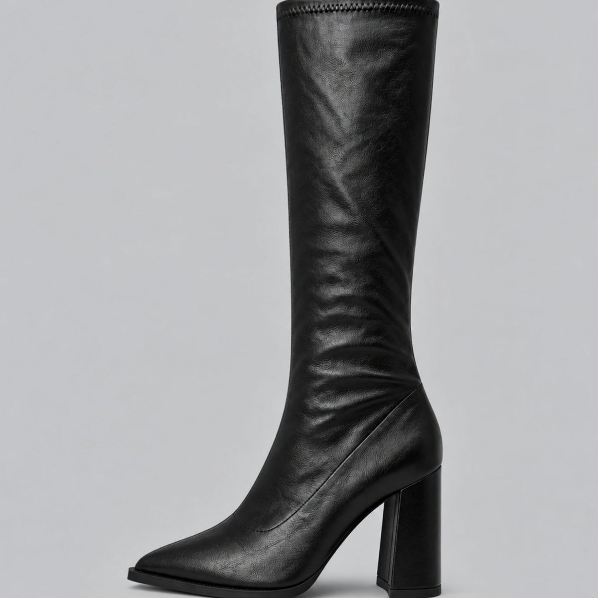 Women's Pointed-Toe Knee High Boots Chunky Block Heel - Black