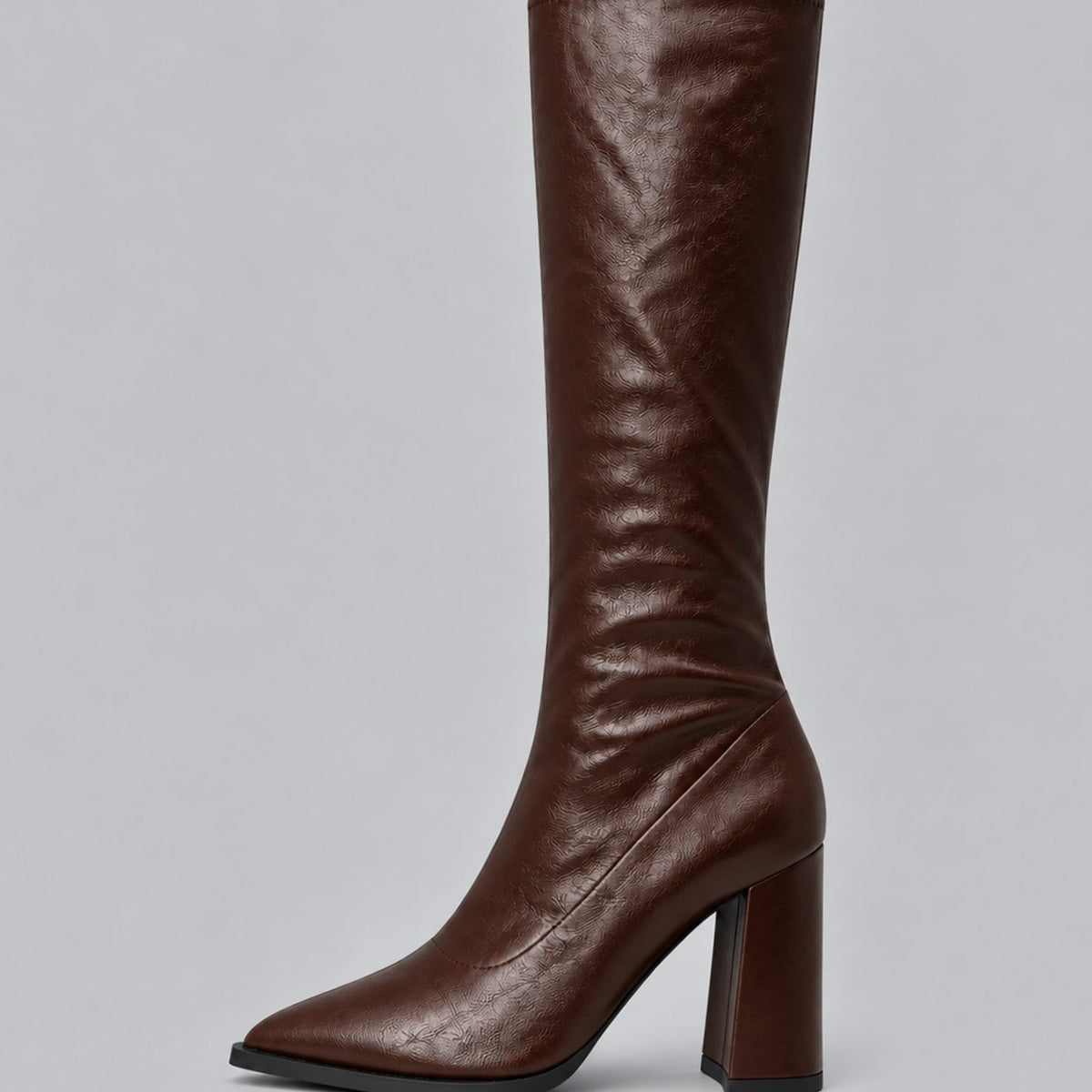 Women's Pointed-Toe Knee High Boots Chunky Block Heel - Brown
