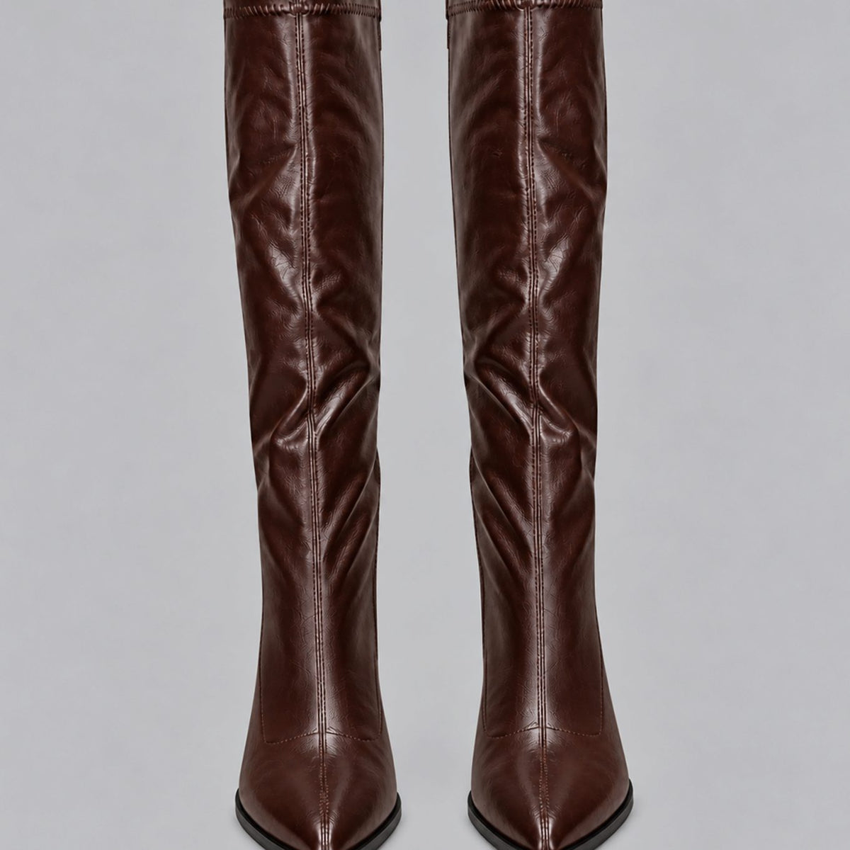 Women's Pointed-Toe Knee High Boots Chunky Block Heel