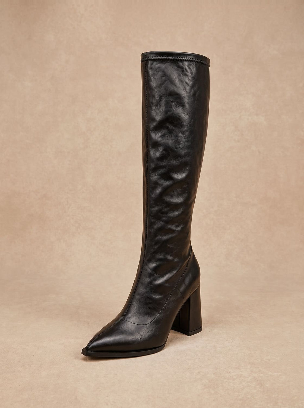 Women's Pointed-Toe Knee High Boots Chunky Block Heel, Black