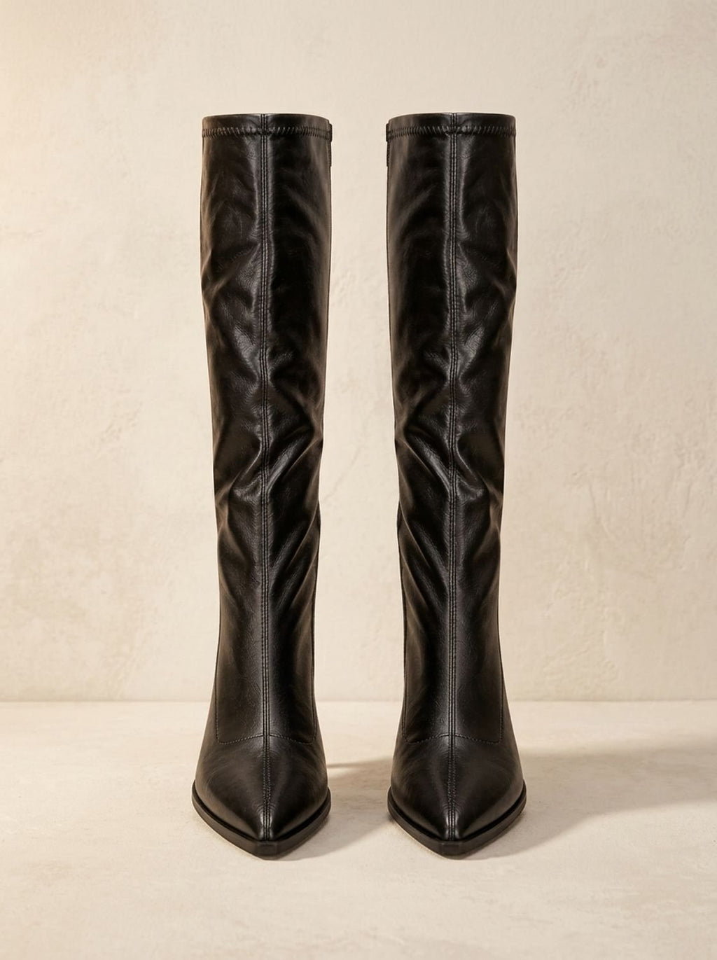 Women's Pointed-Toe Knee High Boots Chunky Block Heel, Black