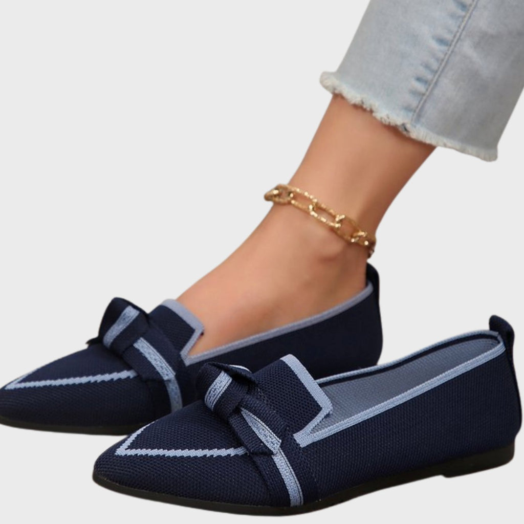 Women's Pointed-Toe Knit Slip-On Knotted Loafer Flats, Blue - Dark Blue