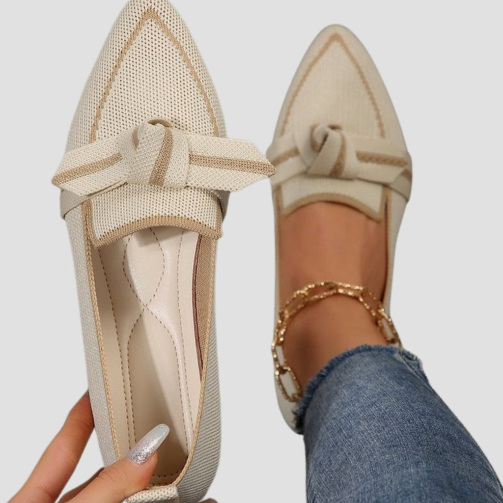 Women's Pointed-Toe Knit Slip-On Knotted Loafer Flats, Blue - Beige