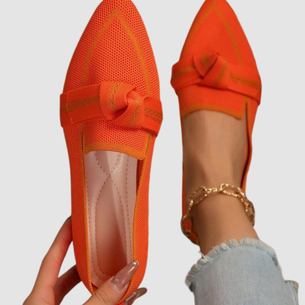 Women's Pointed-Toe Knit Slip-On Knotted Loafer Flats, Blue - Orange