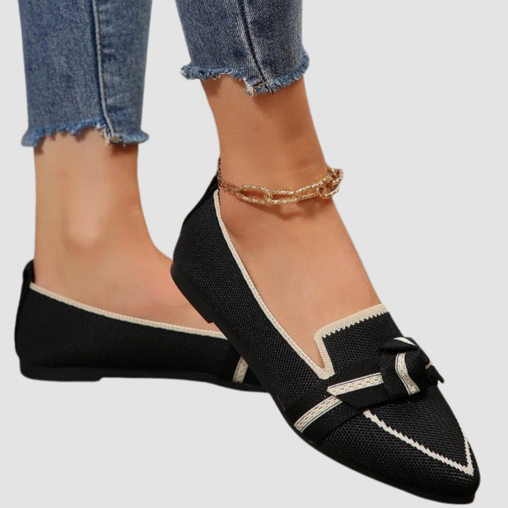 Women's Pointed-Toe Knit Slip-On Knotted Loafer Flats, Blue - Black