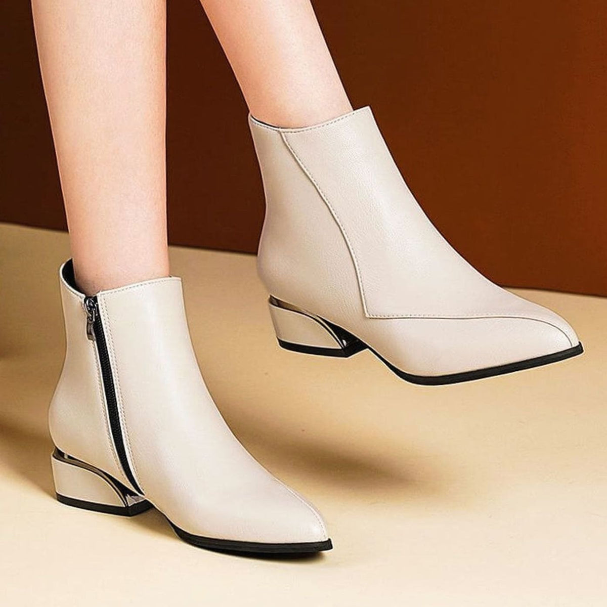 Women's Pointed-Toe Low-Heel Zip-Up Ankle Boots