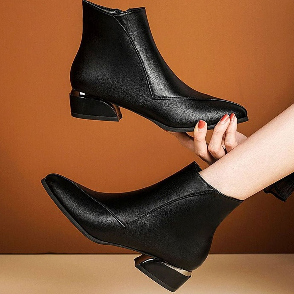 Women's Pointed-Toe Low-Heel Zip-Up Ankle Boots