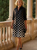 Women's Polka Dot Collared Knee-Length Shirtdress - Black