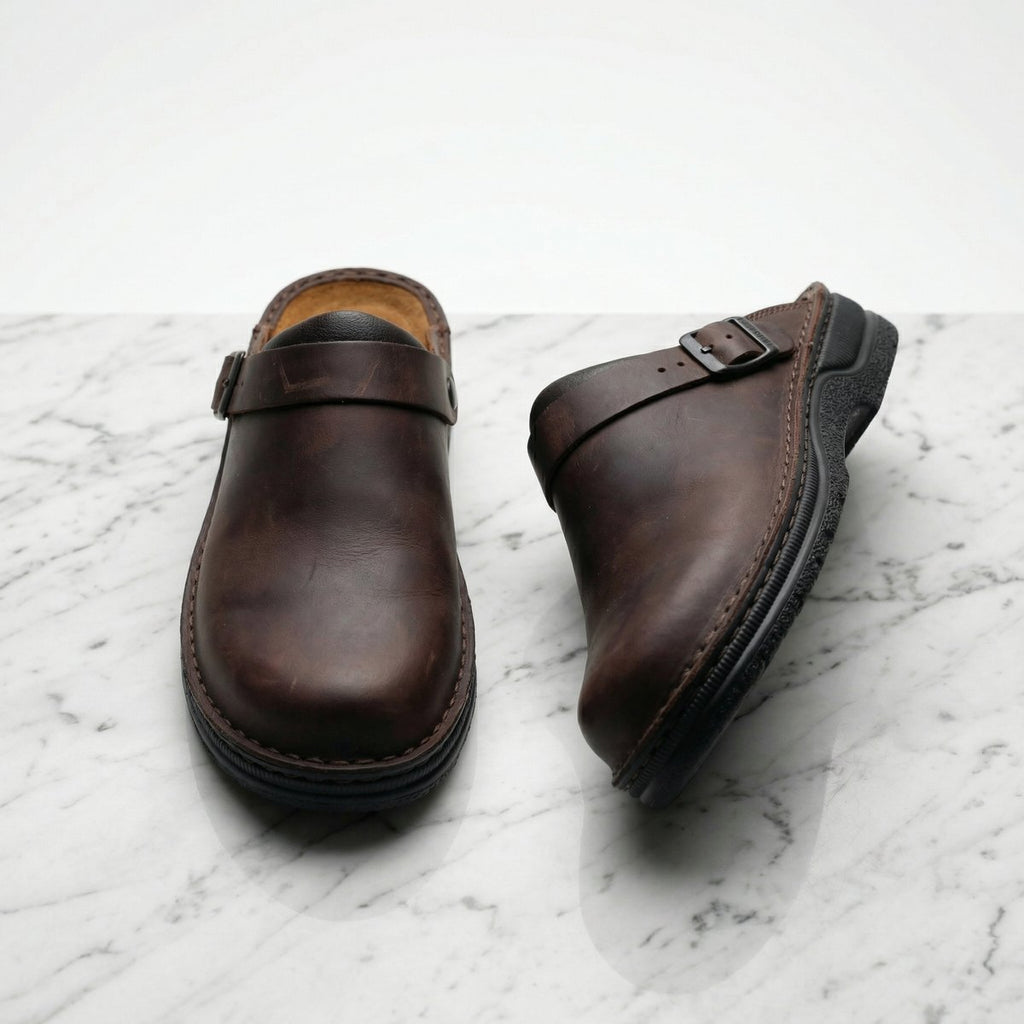 Women's Premium Leather Slip-On Cushioned Clogs - Dark Brown