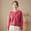 Women's Pure Merino Wool Button-Front Knit Cardigan - Dark Pink