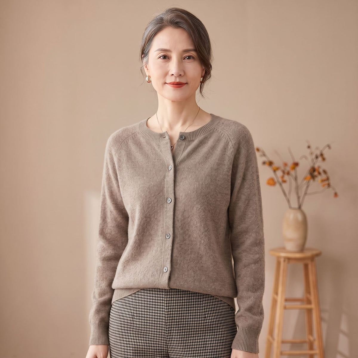 Women's Pure Merino Wool Button-Front Knit Cardigan - Brown