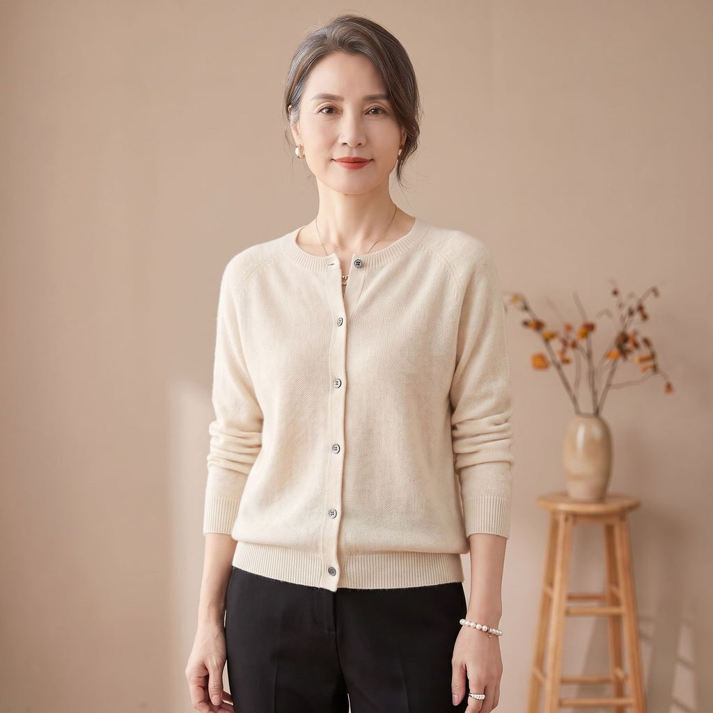 Women's Pure Merino Wool Button-Front Knit Cardigan
