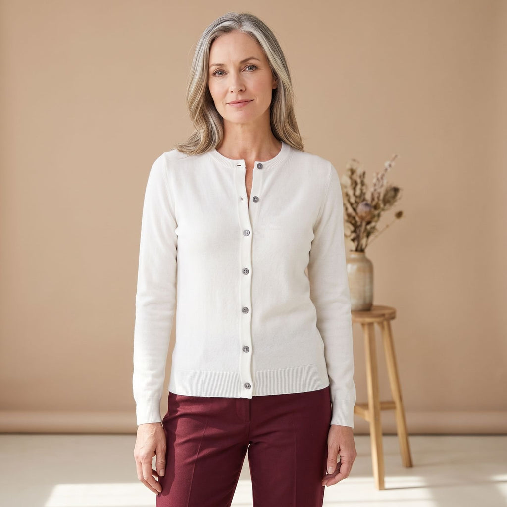 Women's Pure Merino Wool Button-Front Knit Cardigan - White