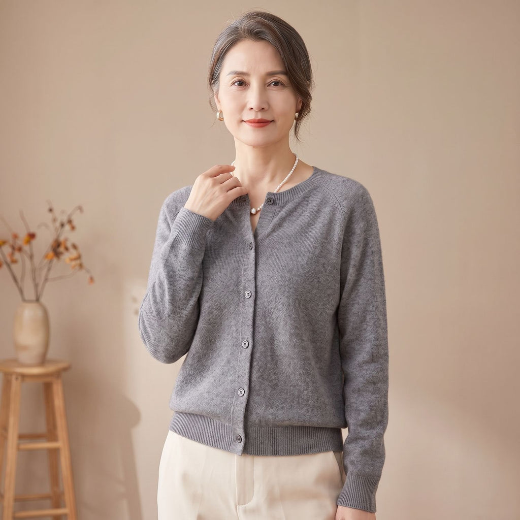 Women's Pure Merino Wool Button-Front Knit Cardigan - Gray