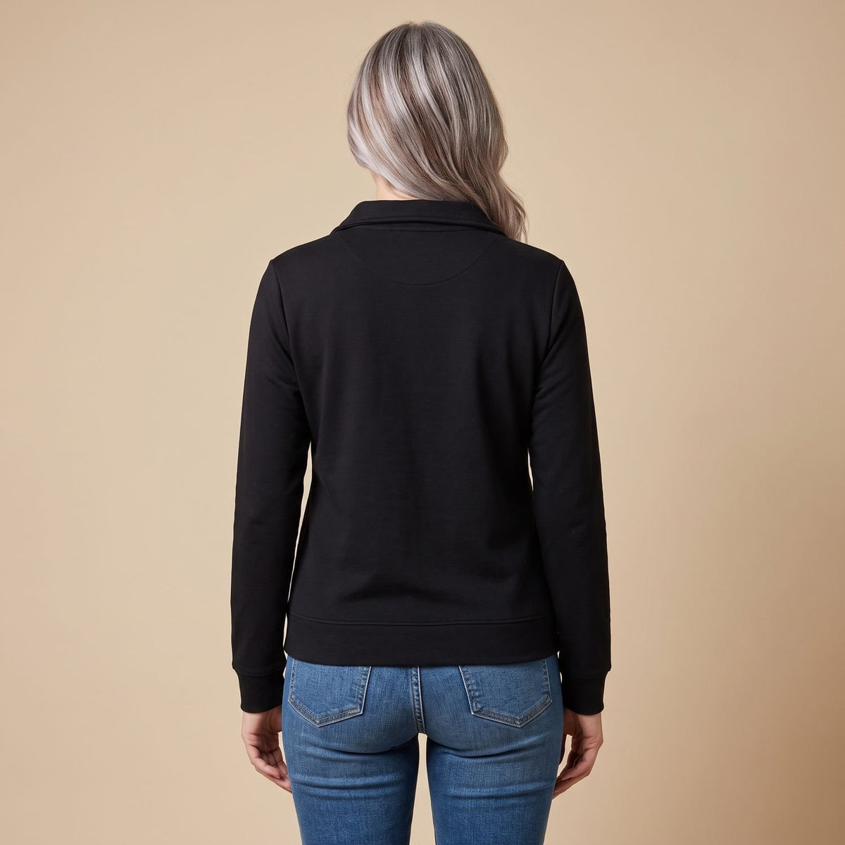 Women's Quarter-Zip Collared Long-Sleeve Pullover Top