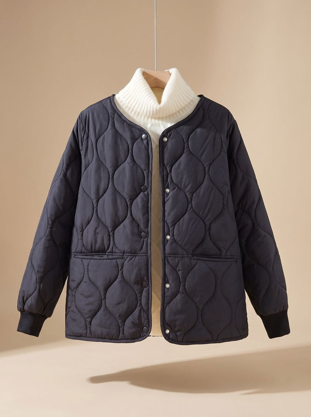 Women's Quilted Cotton-Padded V-Neck Snap-Button Jacket
