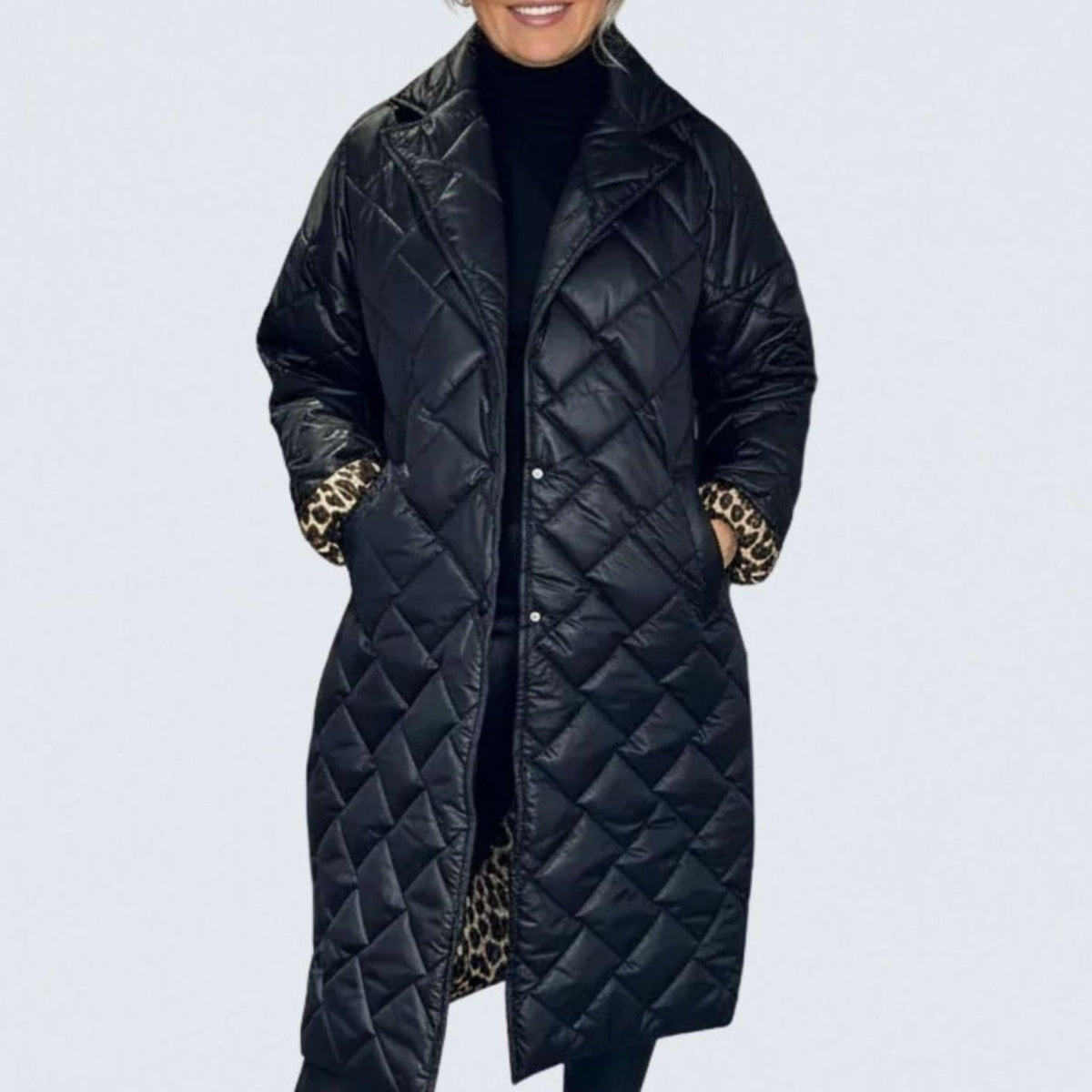 Women's Quilted Diamond-Stitch Midi Winter Coat