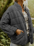 Women's Quilted Fashion Jacket Zip-Up Stand Collar - Dark Gray
