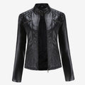 Women's Quilted Faux Leather Zip-Up Biker Jacket - Black