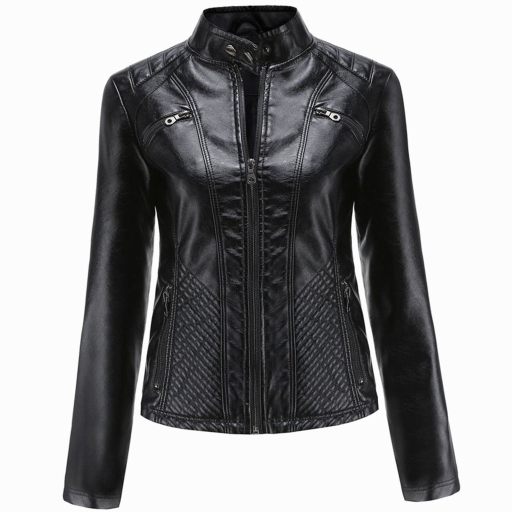 Women's Quilted Faux Leather Zip-Up Biker Jacket