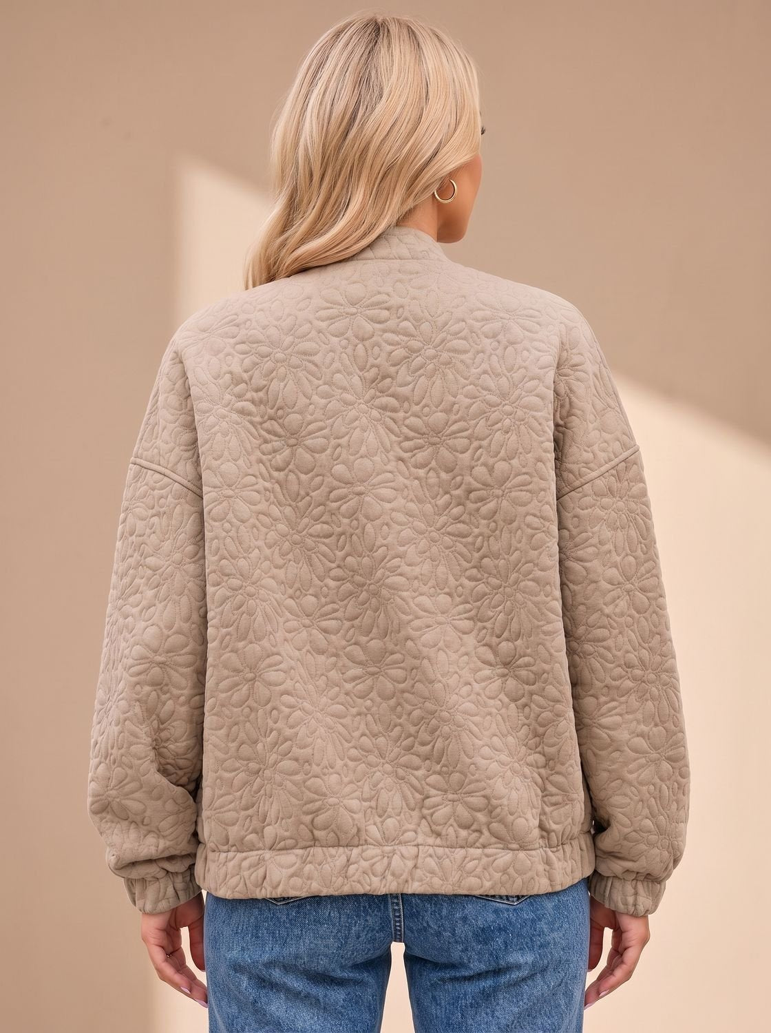 Women's Quilted Floral-Embossed Zip-Up Bomber Jacket