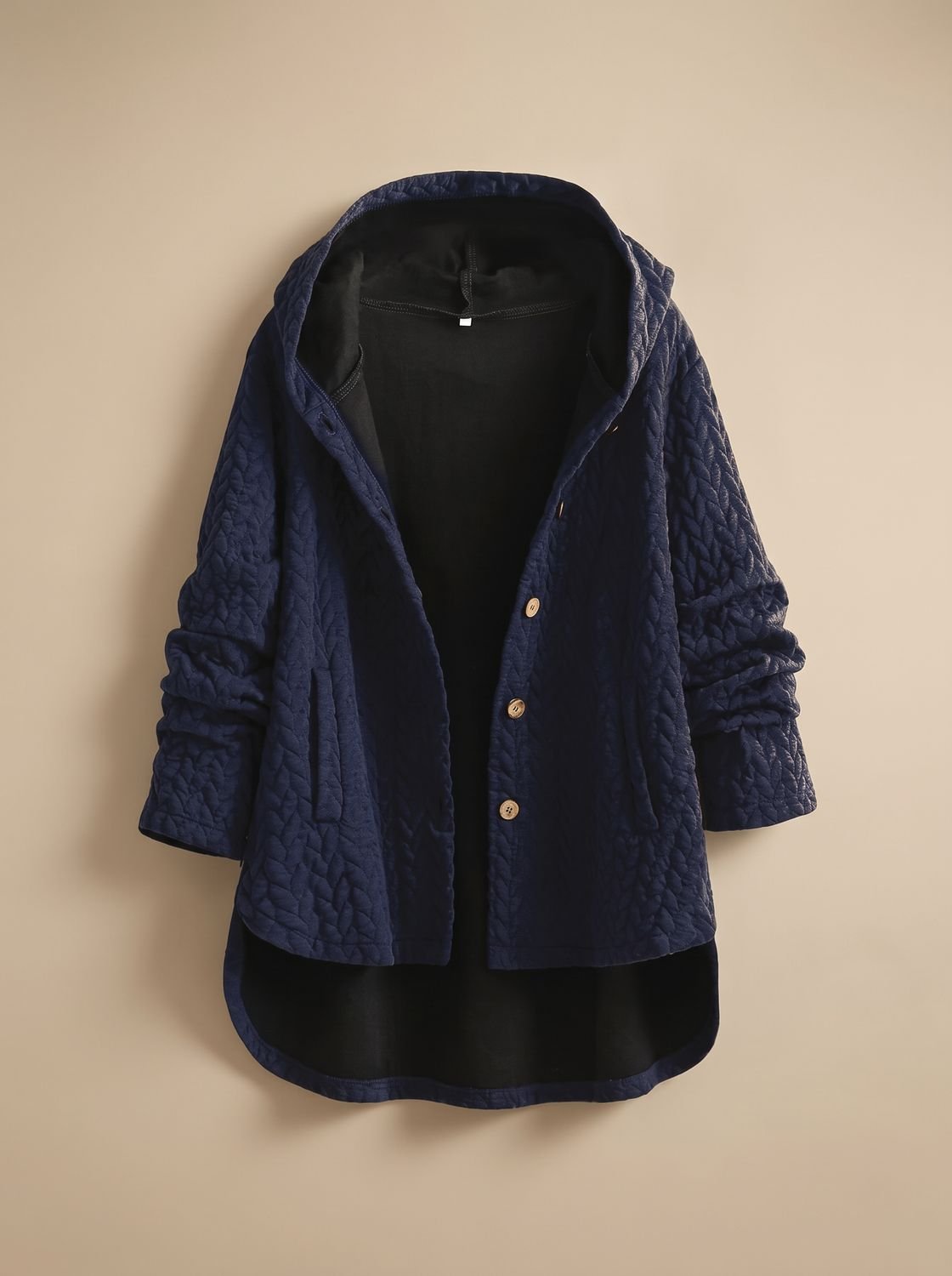 Women's Quilted Hooded Button-Front Asymmetric Coat - Blue