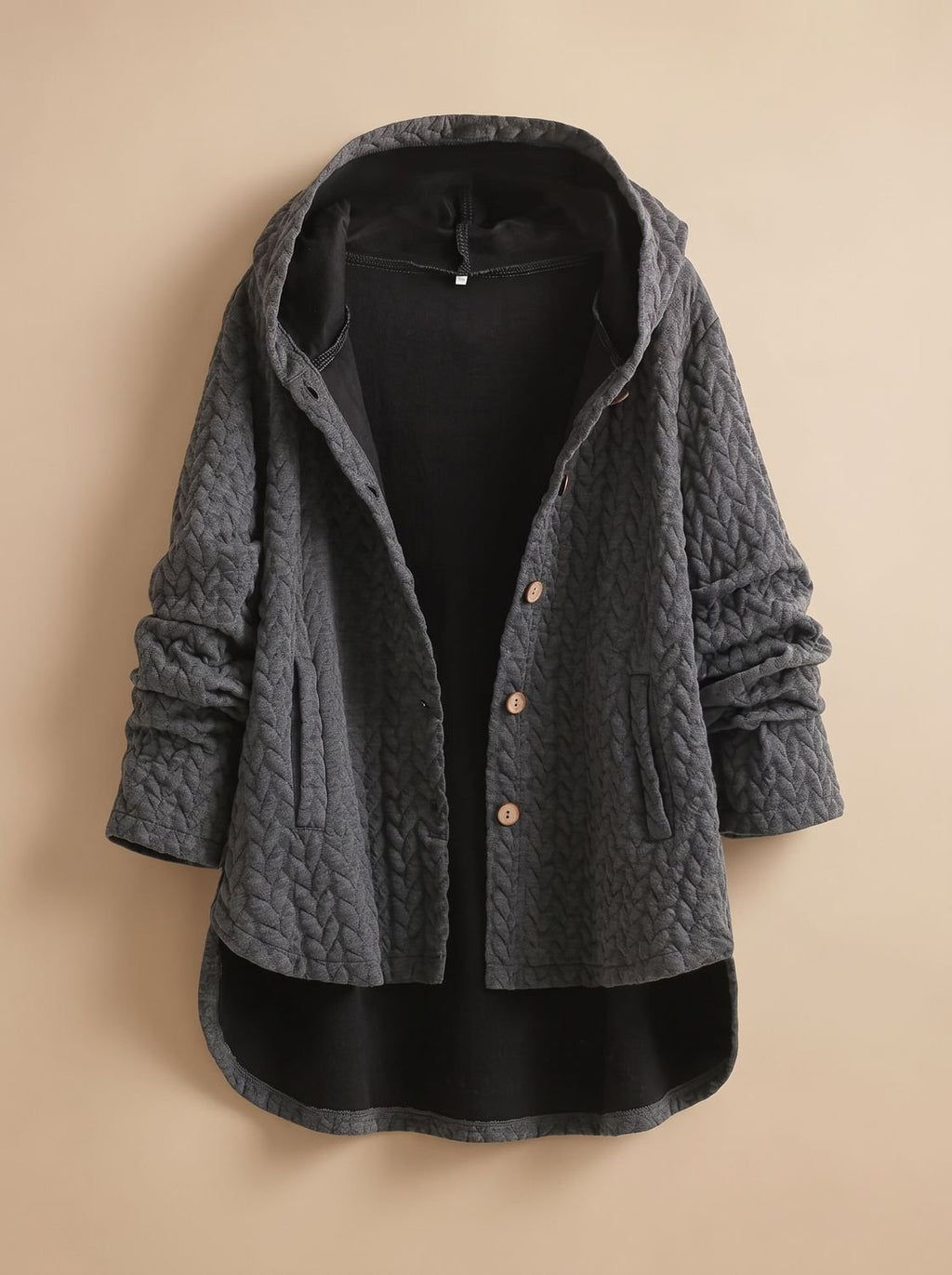 Women's Quilted Hooded Button-Front Asymmetric Coat - Gray