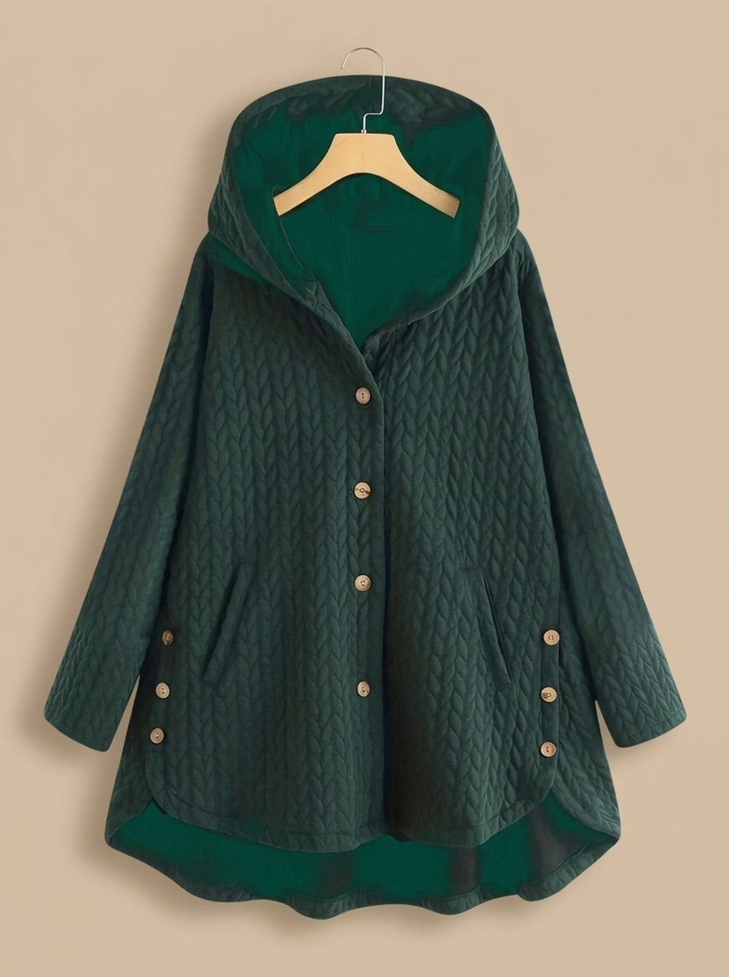 Women's Quilted Hooded Button-Front Asymmetric Coat - Green