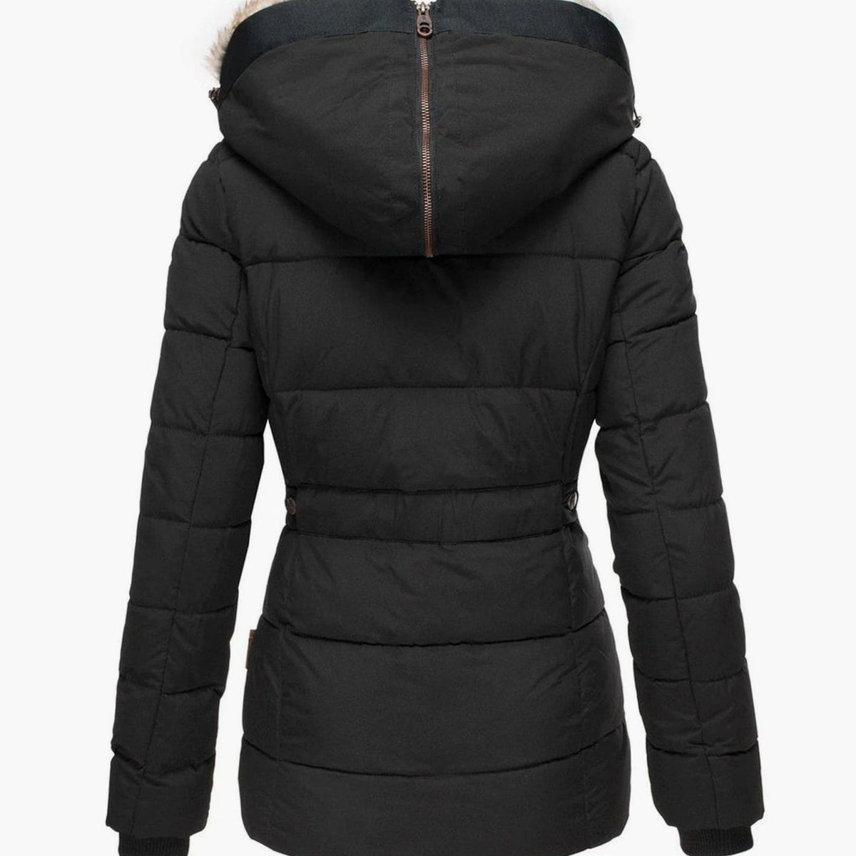 Women's Quilted Hooded Faux Fur Trim Puffer Jacket
