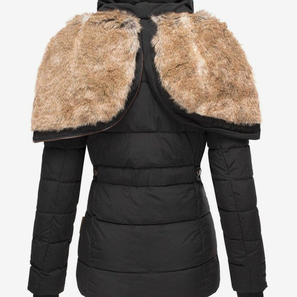 Women's Quilted Hooded Faux Fur Trim Puffer Jacket