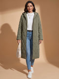 Women's Quilted Hooded Puffer Jacket Long Zip-Up Coat