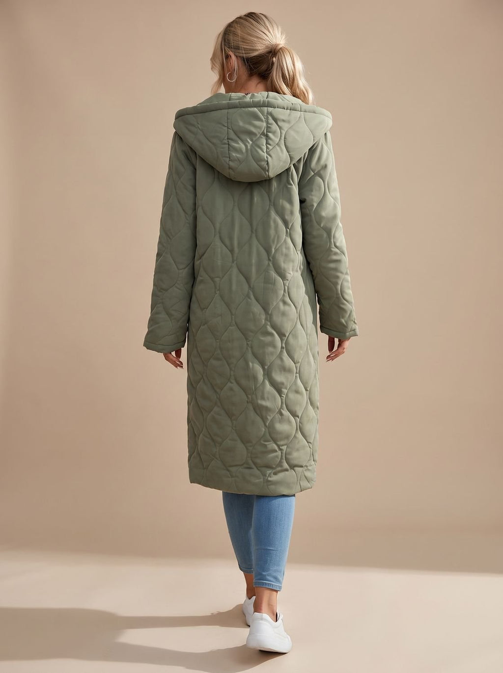 Women's Quilted Hooded Puffer Jacket Long Zip-Up Coat