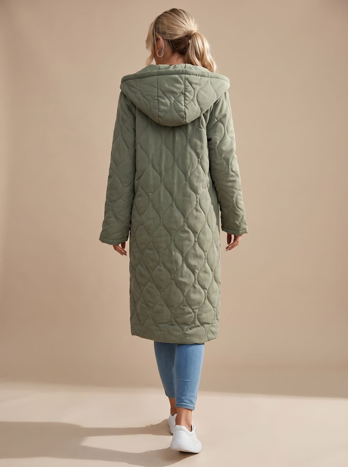 Women's Quilted Hooded Puffer Jacket Long Zip-Up Coat