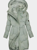 Women's Quilted Long Hooded Coat Fleece-Lined Full-Zip Parka - Green