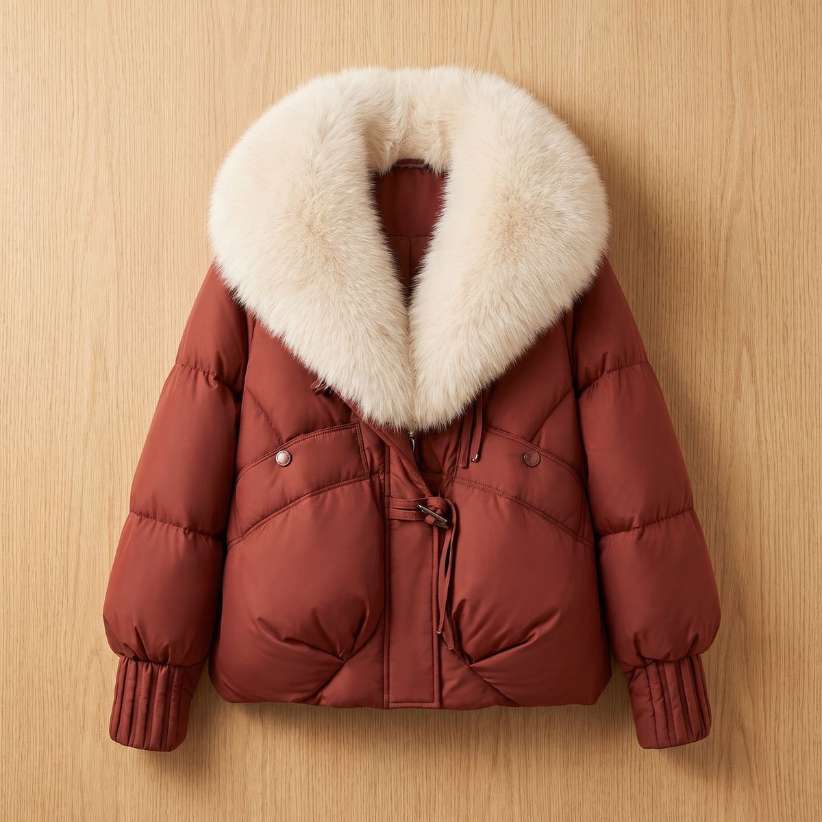 Women's Quilted Puffer Coat Faux Fur Oversized Statement Collar - Brown